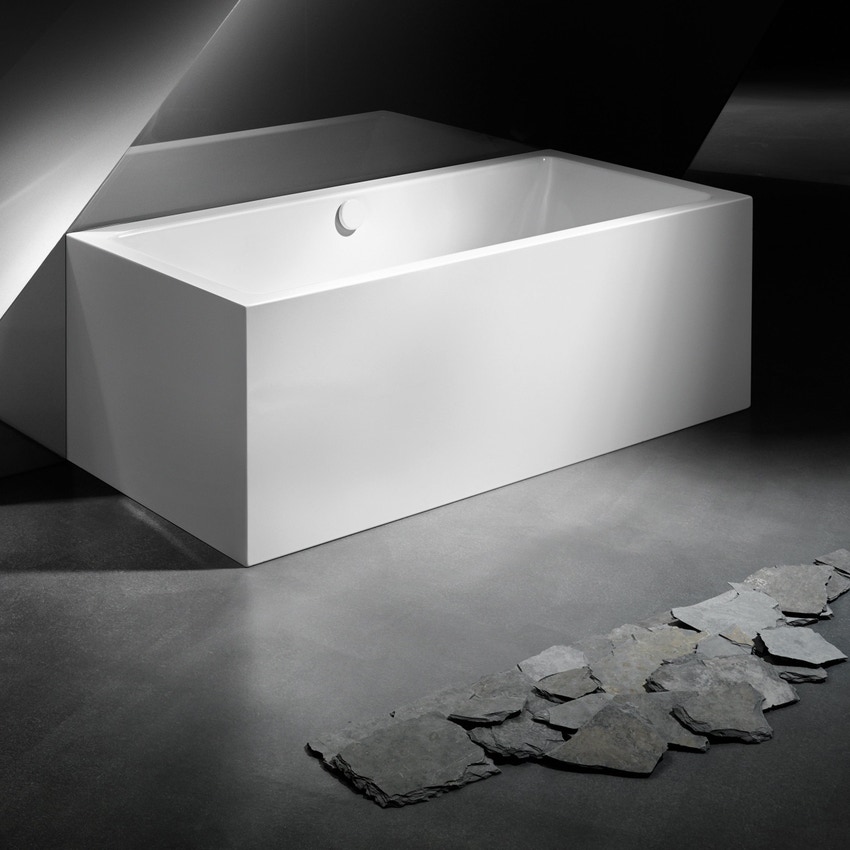 Immagine di Kaldewei MEISTERSTÜCK CONODUO 1 SINISTRA vasca da bagno incasso ad angolo L.180 P.80 cm, in acciaio smaltato, con colonna di scarico KA 4080, colore bianco alpino 201540803001