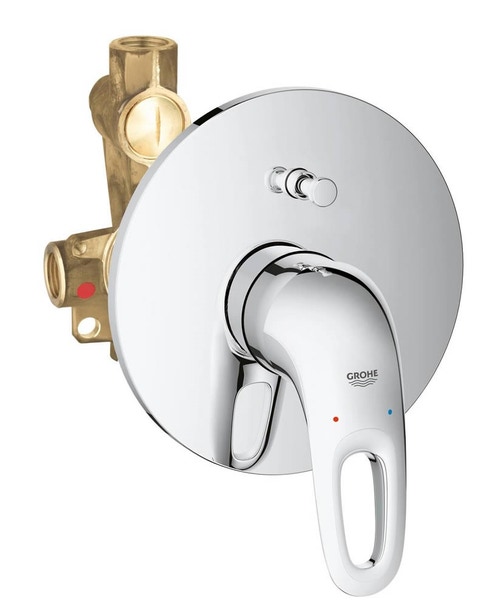Immagine di Grohe EUROSTYLE miscelatore monocomando per vasca o doccia, a parete, con corpo incasso incluso, con deviatore automatico, finitura cromo 33637003
