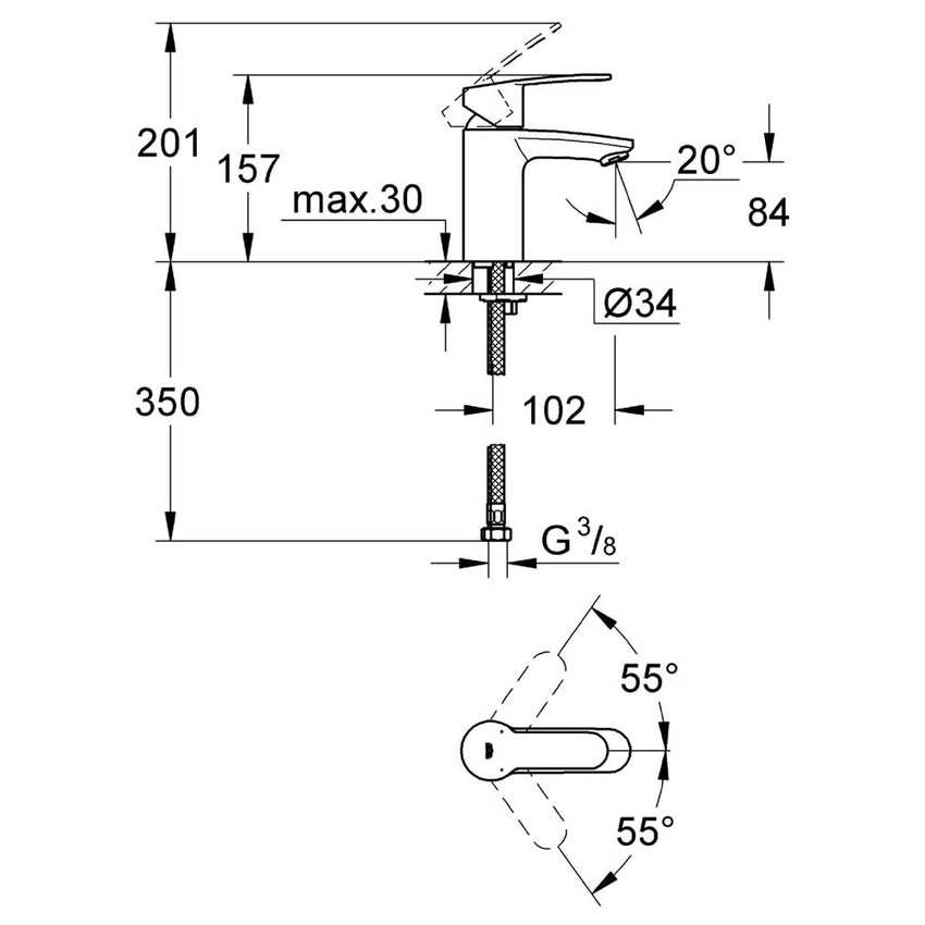 Immagine di Grohe EUROSTYLE COSMOPOLITAN miscelatore monocomando H.16 cm, per lavabo, con risparmio idrico, senza scarico, finitura cromo 3246820E