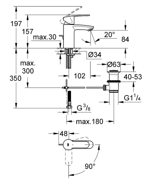 Immagine di Grohe EUROSTYLE miscelatore monocomando H.16 cm, per lavabo, con scarico, finitura cromo 2337420E
