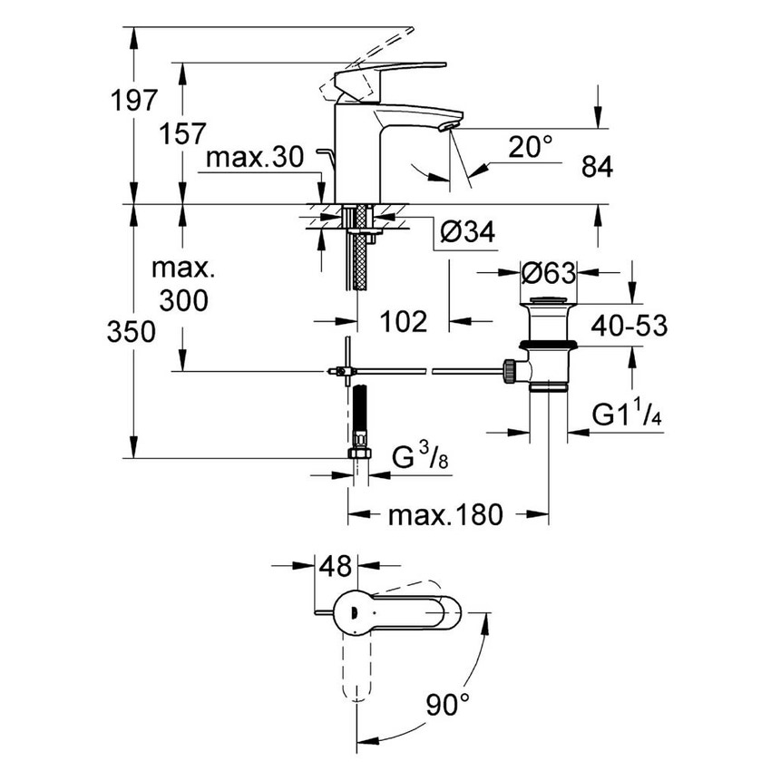 Immagine di Grohe EUROSTYLE miscelatore monocomando H.16 cm, per lavabo, con scarico, finitura cromo 2337420E