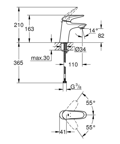 Immagine di Grohe EUROSTYLE miscelatore monocomando H.16 cm, per lavabo, con risparmio idrico, senza scarico, finitura cromo 23715003