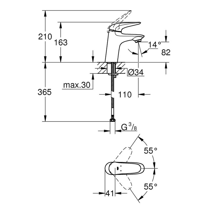 Immagine di Grohe EUROSTYLE miscelatore monocomando H.16 cm, per lavabo, con risparmio idrico, senza scarico, finitura cromo 23715003