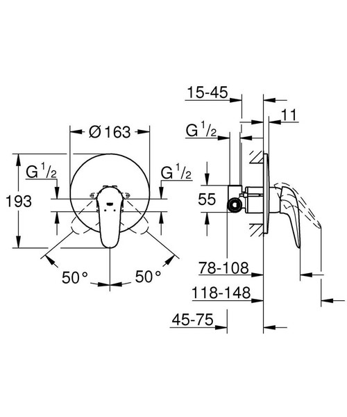 Immagine di Grohe EUROSTYLE miscelatore monocomando per doccia, a parete, corpo incasso incluso, finitura cromo 23725003