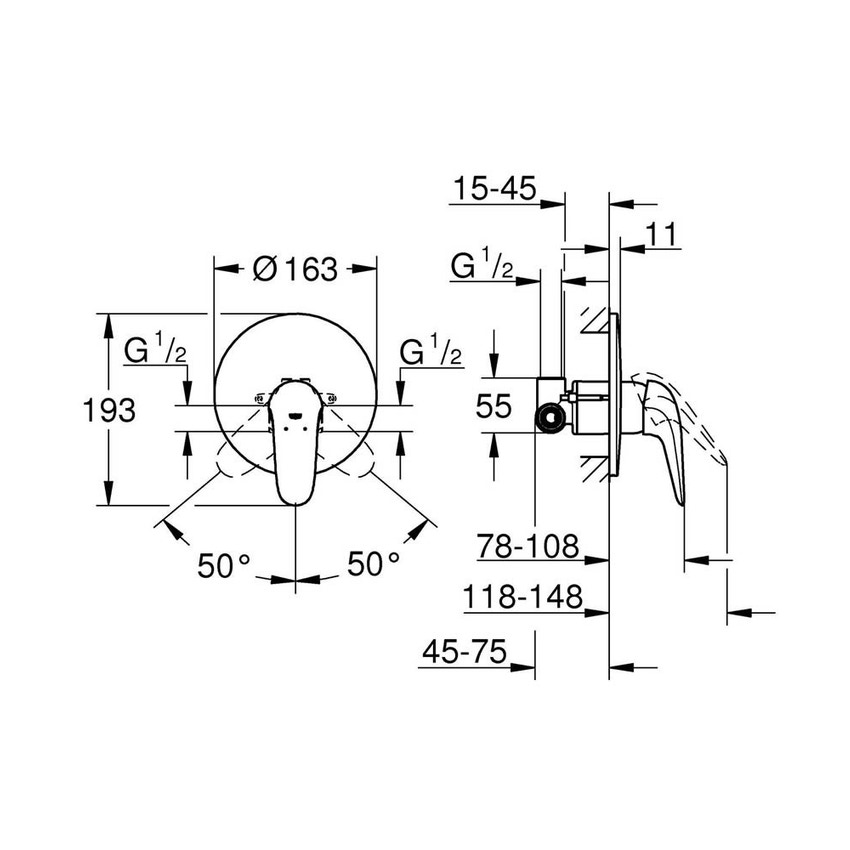 Immagine di Grohe EUROSTYLE miscelatore monocomando per doccia, a parete, corpo incasso incluso, finitura cromo 23725003
