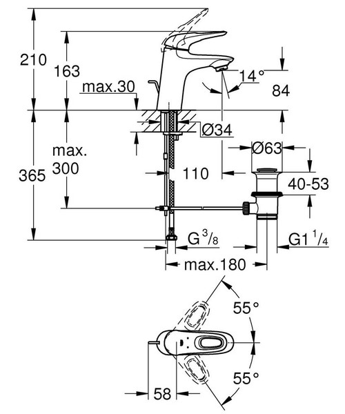 Immagine di Grohe EUROSTYLE miscelatore monocomando H.16 cm, per lavabo, con scarico e risparmio idrico, finitura cromo 33558003