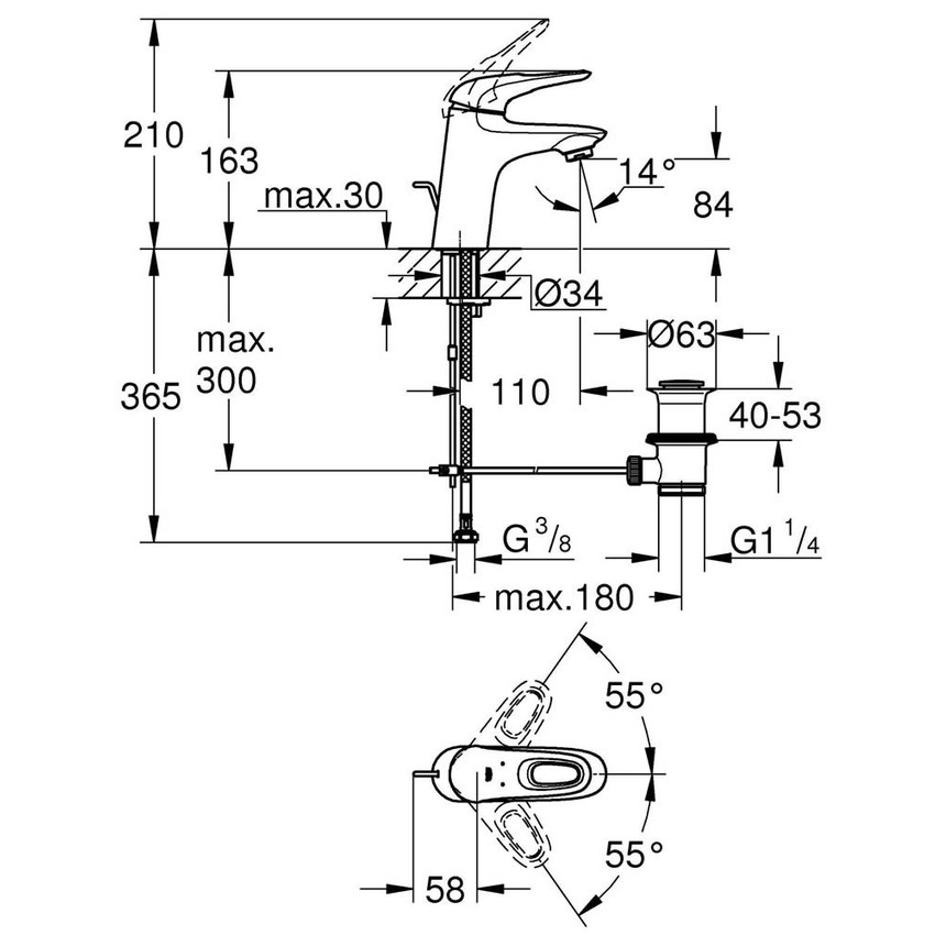 Immagine di Grohe EUROSTYLE miscelatore monocomando H.16 cm, per lavabo, con scarico e risparmio idrico, finitura cromo 33558003