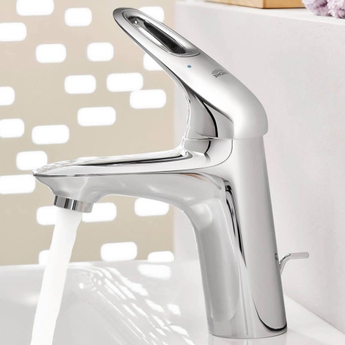 Immagine di Grohe EUROSTYLE miscelatore monocomando H.16 cm, per lavabo, con scarico e risparmio idrico, finitura cromo 33558003