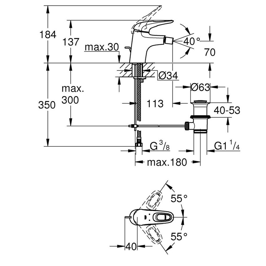 Immagine di Grohe EUROSTYLE miscelatore monocomando H.14 cm, per bidet, con scarico, finitura cromo 33565003