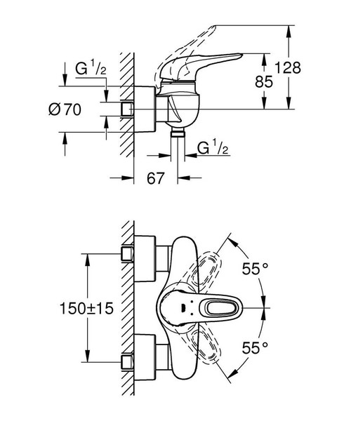 Immagine di Grohe EUROSTYLE miscelatore monocomando per doccia, a parete, con limitatore di portata e di temperatura, finitura cromo 33590003