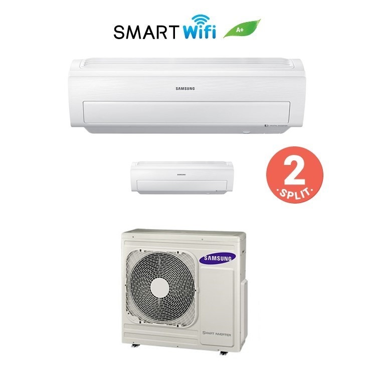 Immagine di Samsung AR5500M Climatizzatore dual split inverter WiFi Bianco | unità esterna 6.8 kW unità interne 12000+18000 BTU AJ068FCJ3EH/EU+AR12KSWN+AR18KSWN