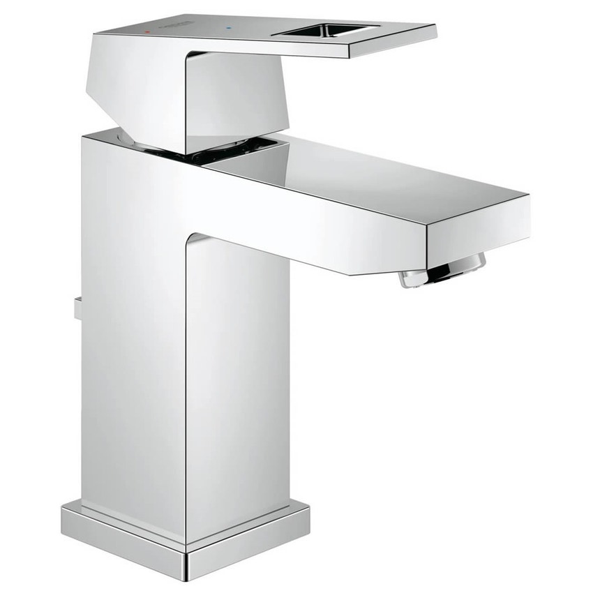 Immagine di Grohe EUROCUBE miscelatore monocomando H.16 cm, per lavabo, con scarico e risparmio energetico, finitura cromo 2339000E
