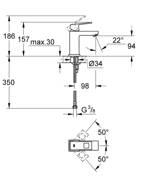 Immagine di Grohe EUROCUBE miscelatore monocomando H.16 cm, per lavabo, bocca P.10 cm, senza scarico, finitura cromo 2313200E