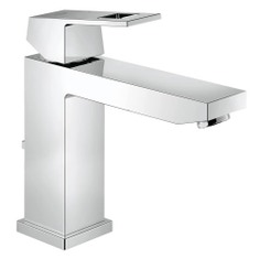 Immagine di Grohe EUROCUBE miscelatore monocomando H.17 cm, per lavabo, bocca P.13 cm, con scarico e risparmio idrico, finitura cromo 23445000