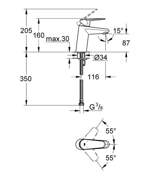 Immagine di Grohe EURODISC COSMOPOLITAN miscelatore monocomando H.16 cm, per lavabo, con limitatore di portata, senza scarico, finitura cromo 3246920E