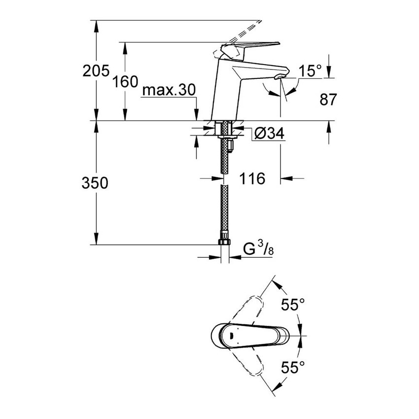 Immagine di Grohe EURODISC COSMOPOLITAN miscelatore monocomando H.16 cm, per lavabo, con limitatore di portata, senza scarico, finitura cromo 3246920E
