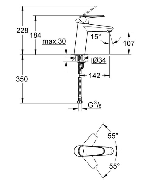 Immagine di Grohe EURODISC COSMOPOLITAN miscelatore monocomando H.18 cm, per lavabo, senza scarico, finitura cromo 23449002