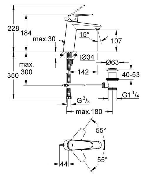 Immagine di Grohe EURODISC COSMOPOLITAN miscelatore monocomando H.18 cm, per lavabo, con scarico, finitura cromo 23448002