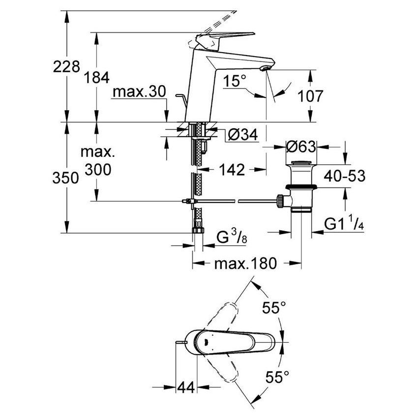 Immagine di Grohe EURODISC COSMOPOLITAN miscelatore monocomando H.18 cm, per lavabo, con scarico, finitura cromo 23448002