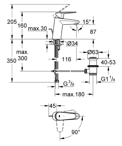 Immagine di Grohe EURODISC COSMOPOLITAN miscelatore monocomando H.16 cm, per lavabo, con scarico, finitura cromo 2338420E