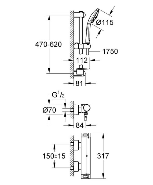 Immagine di Grohe GROHTHERM 2000 miscelatore termostatico per doccia, finitura cromo 34195001