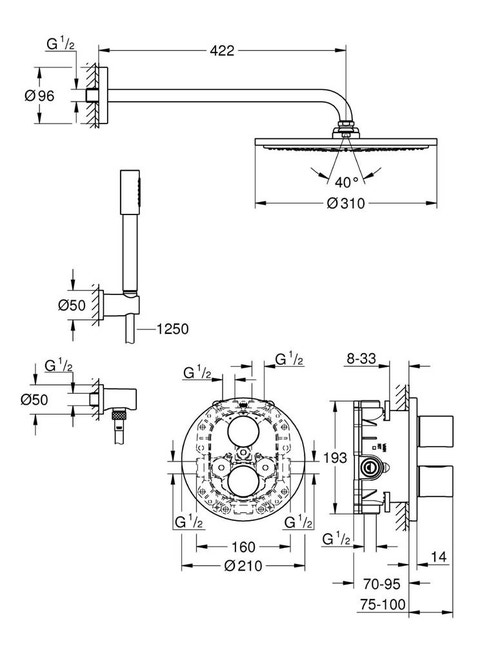 Immagine di Grohe Grohtherm 3000 Cosmopolitan Set Doccia Rainshower® Cosmopolitan 310 finitura cromo 34630000