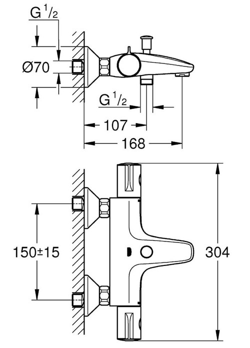 Immagine di Grohe GROHTHERM 800 termostatico per vasca, deviatore automatico vasca/doccia, finitura cromo 34567000