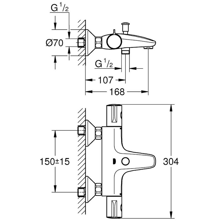 Immagine di Grohe GROHTHERM 800 termostatico per vasca, deviatore automatico vasca/doccia, finitura cromo 34567000