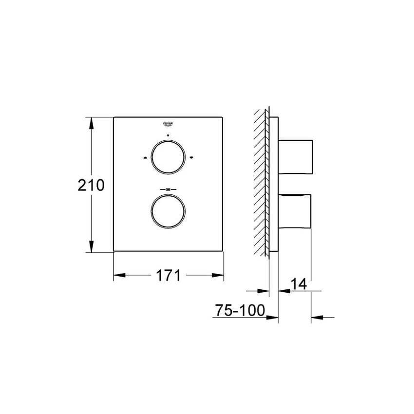 Immagine di Grohe Grohtherm F Miscelatore termostatico per doccia con deviatore (senza corpo incasso GROHE Rapido T 35500000) finitura cromo 27618000