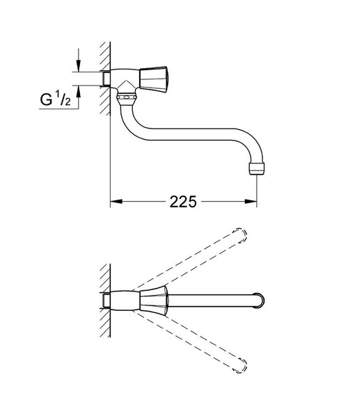 Immagine di Grohe ADRIA rubinetto di erogazione a muro da 1/2", a parete, bocca girevole, finitura cromo 30484001