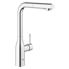 Immagine di Grohe Essence New miscelatore monocomando Lavello, bocca alta, raggio di rotazione di 360°, pratica doccetta estraibile in metallo, finitura cromo 30270000