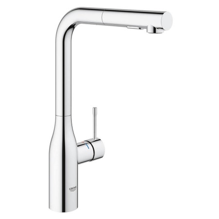 Immagine di Grohe Essence New miscelatore monocomando Lavello, bocca alta, raggio di rotazione di 360°, pratica doccetta estraibile in metallo, finitura cromo 30270000