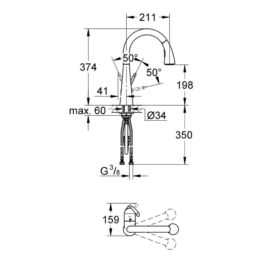 Grohe 32294002 miscelatore monocomando per lavello con doccetta estraibile