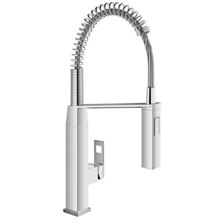 Immagine di Grohe EUROCUBE miscelatore monocomando H.55 cm per lavello professional, doccetta professionale, con bocca girevole, finitura cromo 31395000