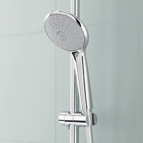 Immagine di Grohe EUPHORIA 110 DUO set asta doccia a 2 getti, con manopola doccia 27220, asta doccia H.60 cm, flessibile 175 cm e mensola porta oggetti, finitura cromo 27230001