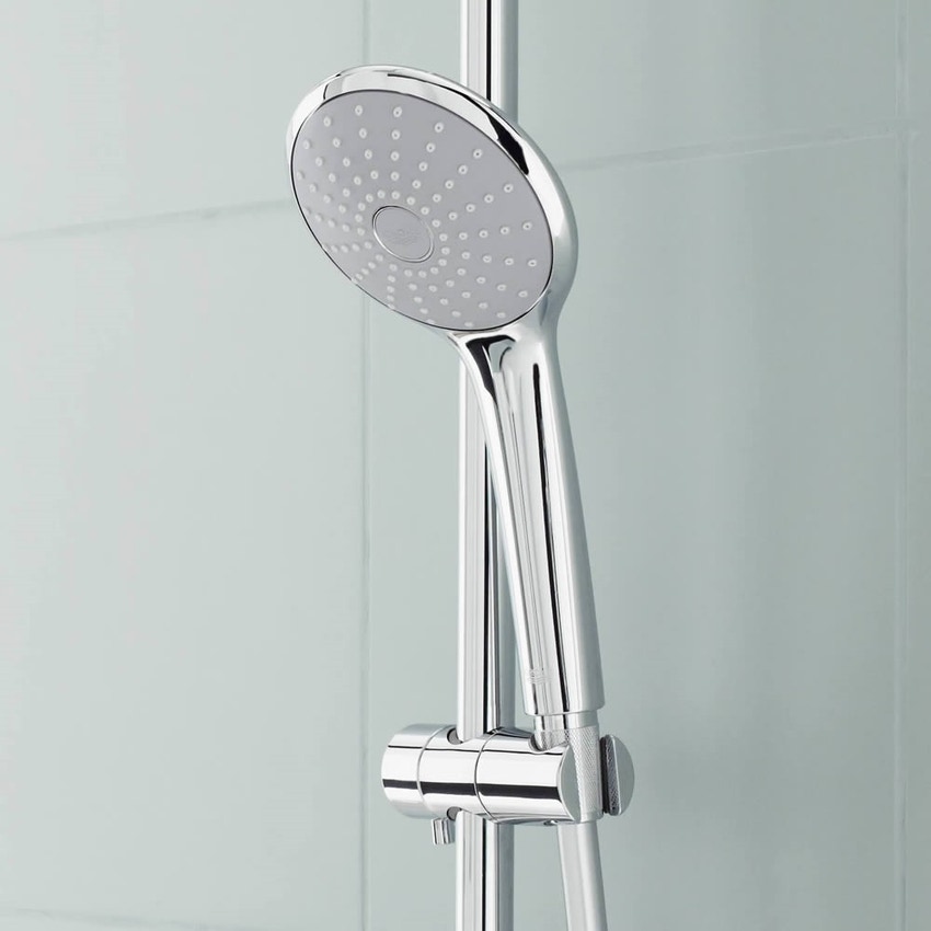 Immagine di Grohe EUPHORIA 110 DUO set asta doccia a 2 getti, con manopola doccia 27220, asta doccia H.60 cm, flessibile 175 cm e mensola porta oggetti, finitura cromo 27230001