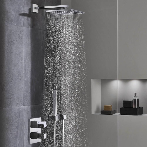 Immagine di Grohe EUPHORIA CUBE 150 soffione doccia quadrato, con portata limitata, finitura cromo 27705000