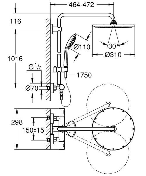 Immagine di Grohe Euphoria XXL System 310 Sistema doccia con miscelatore termostatico finitura cromo 26075000