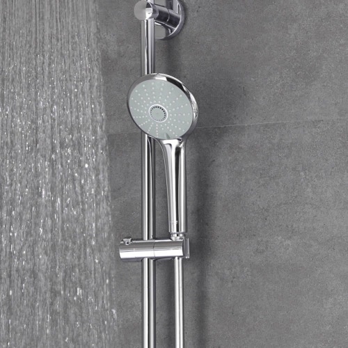 Immagine di Grohe EUPHORIA SYSTEM 210 sistema doccia con miscelatore termostatico, braccio soffione orientabile, soffione doccia, manopola doccia e flessibile 175 cm, finitura cromo 27964000