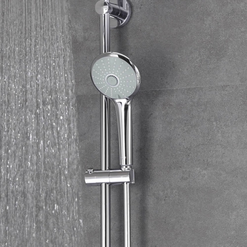 Immagine di Grohe EUPHORIA SYSTEM 210 sistema doccia con miscelatore termostatico, braccio soffione orientabile, soffione doccia, manopola doccia e flessibile 175 cm, finitura cromo 27964000