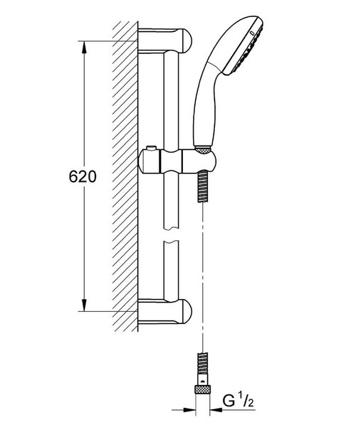 Immagine di Grohe Tempesta 100 Set asta doccia con manopola (100 mm), asta (600 mm) e flessibile (1.750 mm), 3 tipologie di getto, 9,5 l/min finitura cromo 27644000