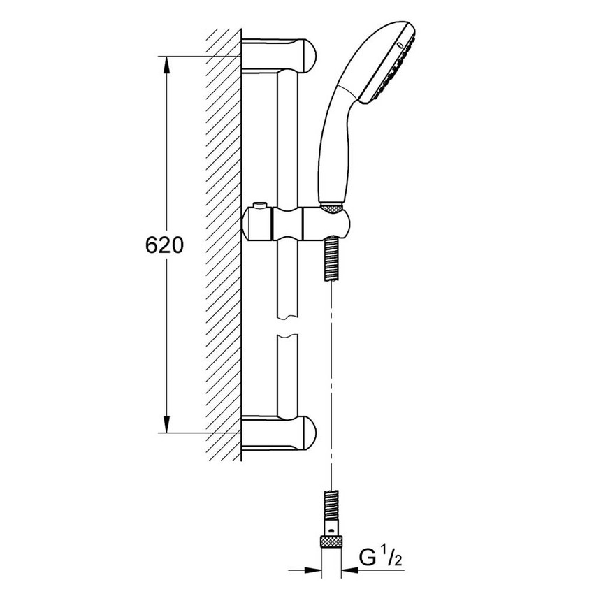Immagine di Grohe Tempesta 100 Set asta doccia con manopola (100 mm), asta (600 mm) e flessibile (1.750 mm), 3 tipologie di getto, 9,5 l/min finitura cromo 27644000