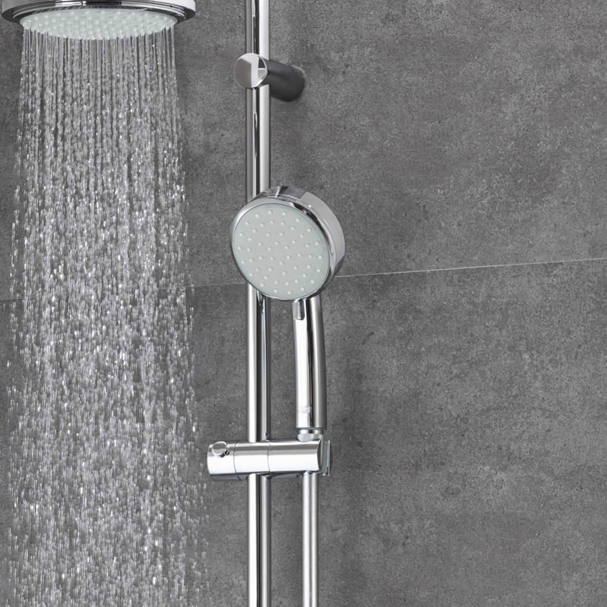 Immagine di Grohe TEMPESTA COSMOPOLITAN 160 sistema doccia con miscelatore termostatico, braccio doccia, soffione Ø 39 cm, raccordo, manopola doccia, supporto regolabile e flessibile 175 cm, finitura cromo 27922000