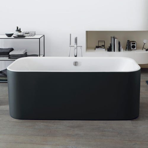 Immagine di Duravit HAPPY D.2 PLUS vasca centro stanza, con due schienali inclinati, con pannello in acrilico integrato e piedi, interno colore bianco finitura lucido, esterno colore grigio grafite finitura opaco 700453800000000