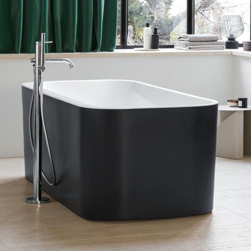 Immagine di Duravit HAPPY D.2 PLUS vasca centro stanza, con due schienali inclinati, con pannello in acrilico integrato e piedi, interno colore bianco finitura lucido, esterno colore grigio grafite finitura opaco 700453800000000