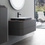 Immagine di Duravit HAPPY D.2 PLUS composizione bagno: mobile sottolavabo e colonna bassa sospesi, colore grigio grafite opaco e noce spazzolato + specchio con illuminazione, finitura organic + lavabo 60 cm, colore antracite opaco + miscelatore monocomando C.1 L, colore nero HP496108080-HP1260R8080
