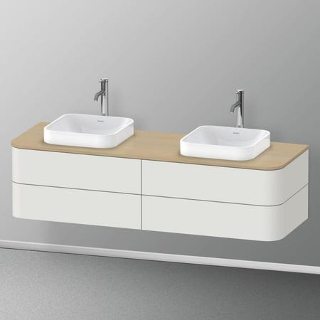 Immagine di Duravit HAPPY D.2 PLUS base sottolavabo sospesa per consolle 160 cm, 4 cassetti, cassetto superiore con scasso per il sifone e coprisifone, colore bianco Nordic finitura opaco HP4974B3939