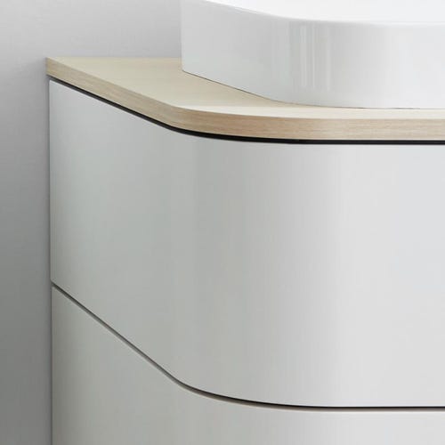 Immagine di Duravit HAPPY D.2 PLUS base sottolavabo sospesa per consolle 160 cm, 4 cassetti, cassetto superiore con scasso per il sifone e coprisifone, colore bianco Nordic finitura opaco HP4974B3939