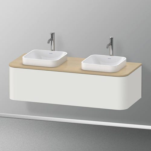 Immagine di Duravit HAPPY D.2 PLUS consolle con due tagli per lavabo 130 cm, per basi sottolavabo con consolle, finitura rovere mediterraneo HP032KB7171