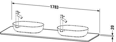 Immagine di Duravit LUV consolle 178 cm, con 2 tagli per 2 lavabi, per basi sottolavabo con consolle, finitura quarzo ricomposto sabbia LU9467B2525